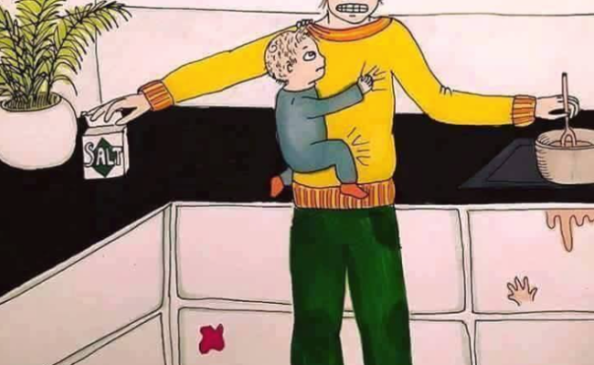 cartoon stressed mother
